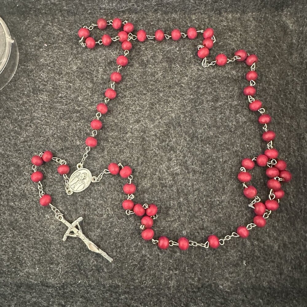 catholic rosary &‎ Case from italy Souvenir Vatican City Pope Francis Red Silver
